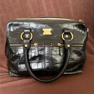 Modalù London Black Croc-Embossed Leather Satchel Crossbody Bag